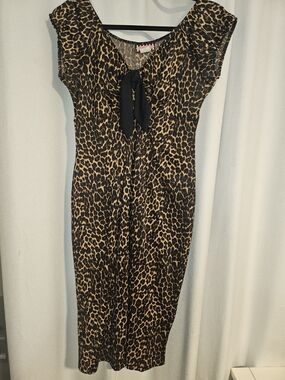 Pinup Couture Leopard Print Midi Dress with Black Neck Tie XXL